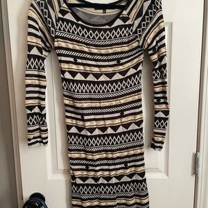 Hot & Delicious Black and Cream Long Sleeve Dress